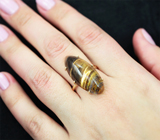 Золотое кольцо с крупным контрастным тигровым глазом 21,31 карата Золото