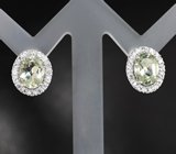 Серебряные пусеты с зелеными аметистами и лейкосапфирами