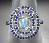 Серебряное кольцо с кристаллическим эфиопским опалом и синими сапфирами