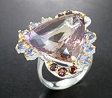Серебряное кольцо с аметрином 18,82 карата, танзанитами и альмандинами гранатами Серебро 925