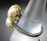 Серебряное кольцо с жемчугом и диопсидами Серебро 925