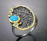 Серебряное кольцо с бирюзой и голубыми топазами Серебро 925