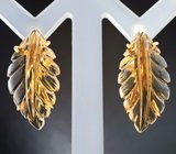 Золотые серьги с крупными резными цитринами 19,1 карата