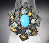 Серебряное кольцо с бирюзой и голубыми топазами