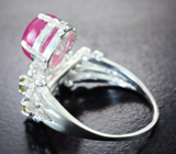 Серебряное кольцо с рубином 2,15 карата и турмалинами