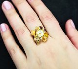Серебряное кольцо с кристаллическими эфиопскими опалами, цитринами и альмандинами гранатами