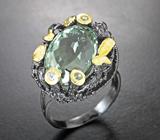 Серебряное кольцо с зеленым аметистом 7,96 карата и голубыми топазами Серебро 925