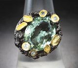 Серебряное кольцо с зеленым аметистом 7,96 карата и голубыми топазами Серебро 925