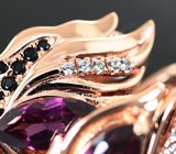 Чудесные серебряные серьги с родолитами и черными шпинелями