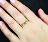 Золотое кольцо с уральским александритом морской волны 0,31 карата