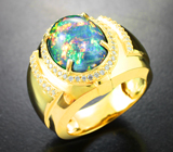 Кольцо с кристаллическим черным опалом 4,34 карата и бриллиантами Золото