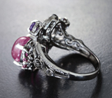 Серебряное кольцо с рубином 3,33 карата, аметистом и родолитами