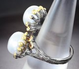 Серебряное кольцо с жемчугом и родолитами