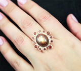 Серебряное кольцо cо звездчатым сапфиром 12,31 карата и гранатами Серебро 925