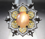 Роскошное серебряное кольцо с хризобериллом с эффектом кошачьего глаза и ониксом Серебро 925