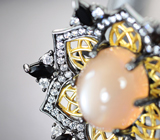 Роскошное серебряное кольцо с хризобериллом с эффектом кошачьего глаза и ониксом Серебро 925