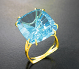 Золотое кольцо с чистейшим голубым топазом лазерной огранки 18,86 карата Золото