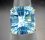 Золотое кольцо с чистейшим голубым топазом лазерной огранки 18,86 карата Золото