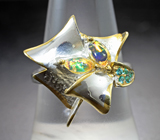 Серебряное кольцо с кристаллическим эфиопским опалом и апатитами Серебро 925