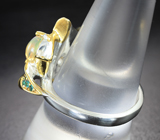 Серебряное кольцо с кристаллическим эфиопским опалом и апатитами Серебро 925