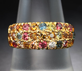 Праздничное серебряное кольцо с разноцветными сапфирами Серебро 925