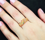 Праздничное серебряное кольцо с разноцветными сапфирами Серебро 925