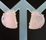 Крупные золотые серьги с нежно-розовым розовым кварцем 31,17 карата