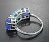 Превосходное серебряное кольцо с голубым топазом и танзанитами Серебро 925