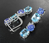Превосходные серебряные серьги с голубыми топазами и танзанитами Серебро 925