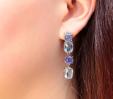 Превосходные серебряные серьги с голубыми топазами и танзанитами Серебро 925