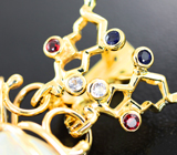 Массивные золотые серьги с жемчугом барокко 70,37 карата, разноцветными сапфирами, аметистами и цаворитами Золото