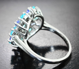 Яркое серебряное кольцо с «неоновыми» апатитами и танзанитами Серебро 925