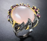 Серебряное кольцо с розовым кварцем 19,76 карата и родолитами Серебро 925