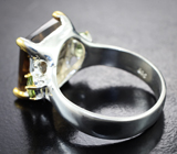 Серебряное кольцо с дымчатым кварцем авторской огранки 4,75 карата и перидотами Серебро 925