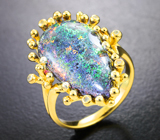 Золотое кольцо с крупным ярким австралийским матричным опалом 5,84 карата и бриллиантами Золото