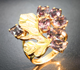 Золотое кольцо со «стальными» гранатами различной формы со сменой цвета 7,39 карата и бриллиантами Золото