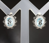 Серебряные серьги с голубыми топазами и черными шпинелями Серебро 925