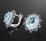 Серебряные серьги с голубыми топазами и черными шпинелями Серебро 925
