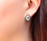 Серебряные серьги с голубыми топазами и черными шпинелями Серебро 925