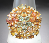 Праздничное серебряное кольцо с разноцветными сапфирами Серебро 925