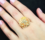 Праздничное серебряное кольцо с разноцветными сапфирами Серебро 925