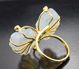 Объемное золотое кольцо с резным лунным камнем 28,76 карата и аквамаринами Золото