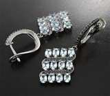 Оригинальные серебряные серьги с голубыми топазами и черными шпинелями Серебро 925