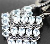 Оригинальные серебряные серьги с голубыми топазами и черными шпинелями Серебро 925