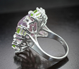 Серебряное кольцо с резным аметрином, перидотами и альмандинами гранатами Серебро 925