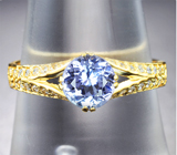 Золотое кольцо с чистейшим ярким танзанитом 0,78 карата и бесцветными цирконами