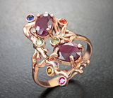 Оригинальное серебряное кольцо с рубинами Серебро 925