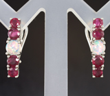 Яркие серебряные серьги с кристаллическими эфиопскими опалами и рубинами Серебро 925