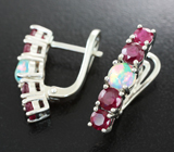 Яркие серебряные серьги с кристаллическими эфиопскими опалами и рубинами Серебро 925