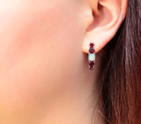 Яркие серебряные серьги с кристаллическими эфиопскими опалами и рубинами Серебро 925